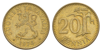 Финляндия 20 пенни 1974 KM 47 алюминиевая бронза 4648-417