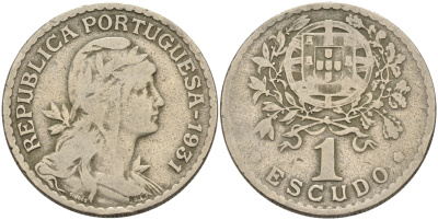 ПОРТУГАЛИЯ 1 ЭСКУДО 1931 KM 578 медно-никель 4563-1022