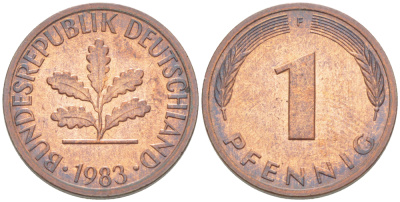 ФРГ 1 ПФЕННИГ 1983 F KM 105, J. 380 сталь плакированная медью 4181-653