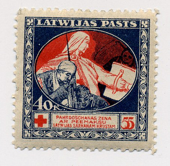 Латвия 40 копеек  марка Латвийский красный крест  бумага  000-00-00