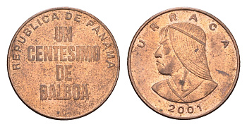 Панама 1 сентесимо 2001 Уррака KM 125 цинк плакированный медью 4664-715
