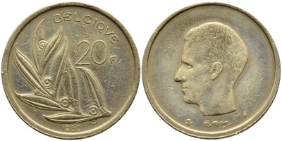 Бельгия 20 франков 1980 Belgique, Бодуэн I (1951-1993) KM 159 никель бронза 23-114