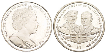 Британские Виргинские острова 1 доллар 2005 60 лет со дня Победы в Европе KM 328 медно-никель BU 01-233-23