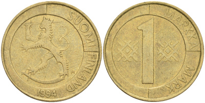 ФИНЛЯНДИЯ 1 МАРКА 1994 M KM 76 алюминиевая бронза 4556-525