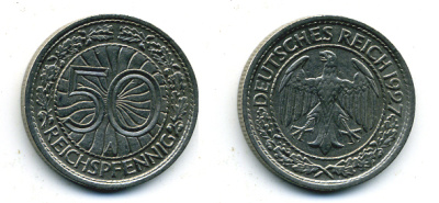 Германия 50 рейхспфеннигов 1927 A KM 49, J. 324 никель 58-149