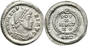 Римская Империя аргентей (силиква) 361 - 375 Валент VOT X MVLT XX Антиохия about Extremely fine RIC 34b серебро 1073-10-93