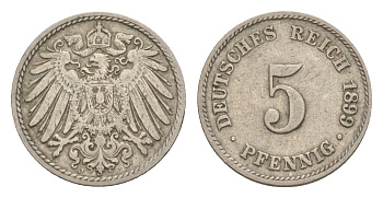 Германия 5 пфеннигов 1899 J, Вильгельм II (1888-1918) KM 11, J. 12 медно-никель 4640-112