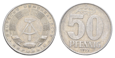 ГДР 50 пфеннигов 1973 A KM 12.2 алюминий 4648-1031