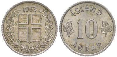 Исландия 10 эйре 1963 KM 10 медно-никель 4596-515