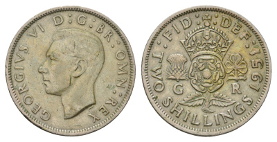 Великобритания 2 шиллинга (флорин) 1951 Георг VI (1936-1952) KM 878, Spink 4107 медно-никель 4183-346