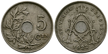 Бельгия 5 сантимов 1922 Belgie KM 67 медно-никель 4173-232