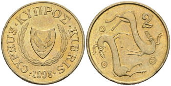Кипр 2 цента 1998 KM 54.3 никель латунь 46-952
