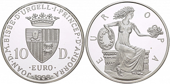 Андорра 10 динеров 1998 греческая принцесса Европа KM 150 серебро PROOF 1068-5-31