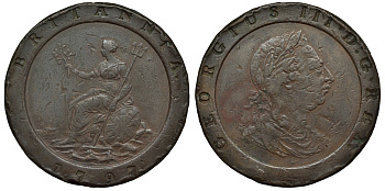 Великобритания 2 пенса 1797 Георг III (1760-1820), большой формат, вес 56,89 гр KM 619, Spink 3776 медь 1524-611