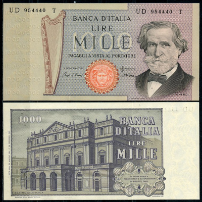 Италия 1000 лир 1981 Джузеппе Верди, Милан Ла Скала Pick 101 h  бумага  UNC (пресс) 450-42-1