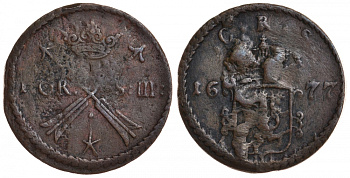 Швеция 1 эре 1677 Карл XI (1660-1697) KM 264a медь 1084-9-44