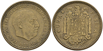 Испания 1 песета 1953 (56) Франсиско Франко (1939 - 1975) KM 775 алюминиевая бронза 4155-333