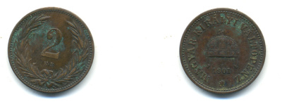 Венгрия 2 филлера 1901 KB, Франц Иосиф I (1848-1916) KM 481бронза 93-352
