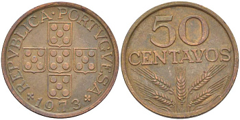 Португалия 50 сентаво 1973 KM 596 бронза 4523-615