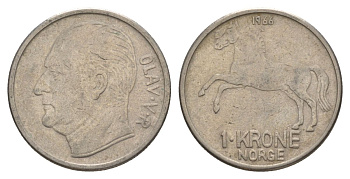 Норвегия 1 крона 1966 Улаф V (1957-1991) KM 409 медно-никель 4635-646
