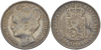 Нидерланды 1/2 гульдена 1898 Вильгельмина I (1890-1948) KM 121.1 серебро 219-613