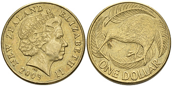 Новая Зеландия 1 доллар 2003 Елизавета II (1952-2022), птица киви  KM 120 алюминиевая бронза 36-341