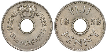 Фиджи 1 пенни 1959 Елизавета II (1952- ) KM 21 медно-никель 51-4121