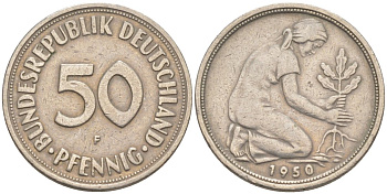 ФРГ 50 пфеннигов 1950 F J 384, KM 109.1 медно-никель 63-347