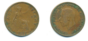 Великобритания 1/2 пенни 1936 Георг V (1910-1936) KM 837, Spink 4058 бронза 4383-1013