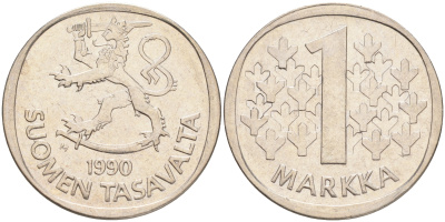 ФИНЛЯНДИЯ 1 МАРКА 1990 M KM 49а медно-никель 4556-845