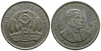 Маврикий 5 рупий 1992 Сивусагур Рамгулам KM 56 медно-никель 4381-236