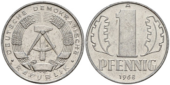 ГДР 1 пфенниг 1968 A KM 8.1 алюминий 99-751