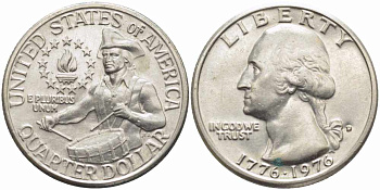 США 25 центов (квотер) 1976 D, 200 лет независимости (1776-1976), Вашингтон, барабанщик KM 204 медь плакированная медно-никелем 63-1043