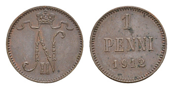 Россия для Финляндии 1 пенни 1912 Николай II (1894-1917) Биткин 472 медь 4643-141