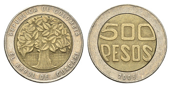 Колумбия 500 песо 2005 KM 286 биметалл 4663-511