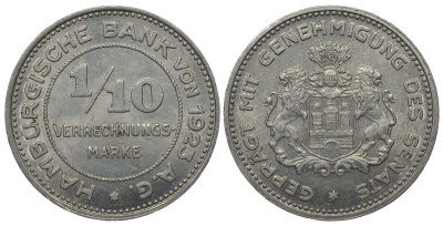 ГАМБУРГ 1/10 МАРКИ 1923 алюминий J. N 37 413-6134