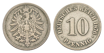 Германия 10 пфеннигов 1876 C, Вильгельм I (1871-1888) KM 4, J. 4 медно-никель 4640-217