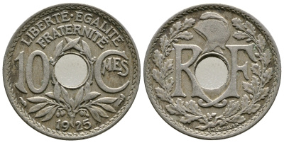 ФРАНЦИЯ 10 САНТИМОВ 1925 ТИП ЛИНДАЙЁ KM 866а медно-никель 4364-1326