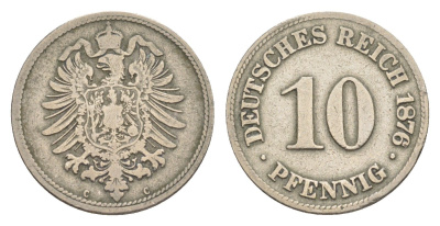 Германия 10 пфеннигов 1876 C, Вильгельм I (1871-1888) KM 4, J. 4 медно-никель 4640-217