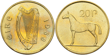 Ирландия 20 пенсов 1988 лошадь KM 25 никель бронза UNC 4583-325