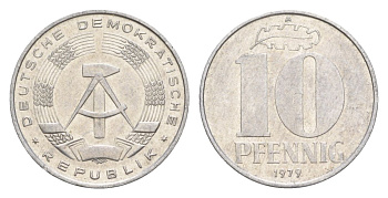 ГДР 10 пфеннигов 1979 A KM 10 алюминий 4630-747