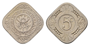 Нидерланды 5 центов 1940 Вильгельмина (1890-1948) KM 153 медно-никель 4675-913