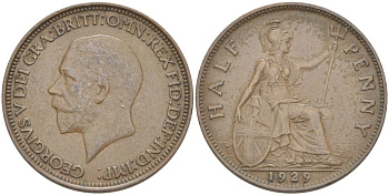 Великобритания 1/2 пенни 1929 Георг V (1910-1936) KM 837, Spink 4058 бронза 4513-635