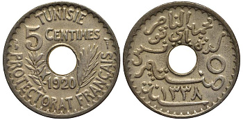 Тунис 5 сантимов 1920 A KM 242 никель латунь     4182-425