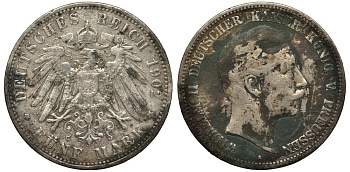 Пруссия 5 марок 1902 Вильгельм II (1888-1918) KM 523, J.104 серебро    413-4124