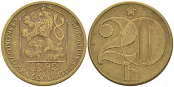 ЧЕХОСЛОВАКИЯ 20 ГЕЛЛЕРОВ 1982 KM 74 латунь 3309-667