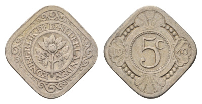 Нидерланды 5 центов 1940 Вильгельмина (1890-1948) KM 153 медно-никель 4675-913