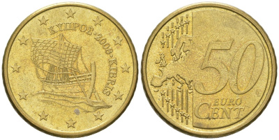 Кипр  50 евроцентов 2008  KM 83 нордик    4142-212