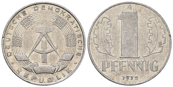 ГДР 1 пфенниг 1975 А KM 8.1 алюминий 4615-1251