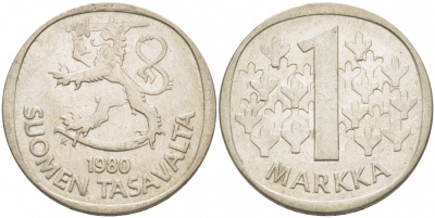 ФИНЛЯНДИЯ 1 МАРКА 1980 K KM 49а медно-никель 3718-826